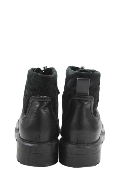 Aquatalia Womens Leather Quilted Detail Combat Boots Shoes Black Size 9
