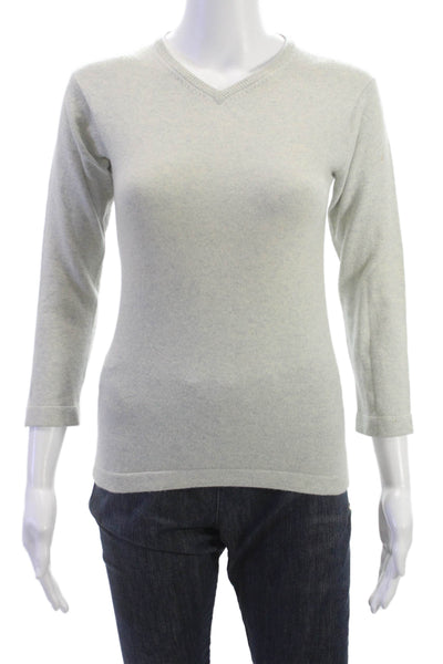 Katayone Adeli Womens Pullover Sweater Gray V-Neck 3/4 Sleeve Size M