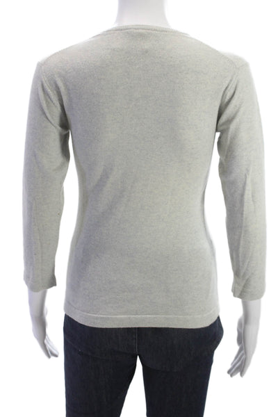Katayone Adeli Womens Pullover Sweater Gray V-Neck 3/4 Sleeve Size M
