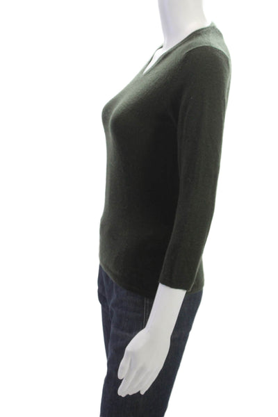 Autumn Cashmere Women Black V-Neck Pullover 100% Cashmere 3/4 Sleeve Size S