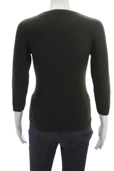 Autumn Cashmere Women Black V-Neck Pullover 100% Cashmere 3/4 Sleeve Size S