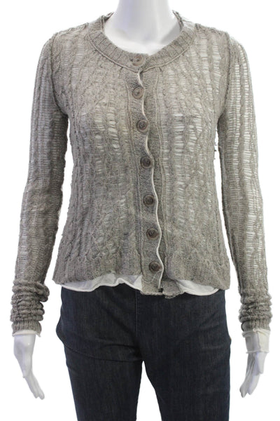 Inhabit Women Gray Yak Wool Cardigan Button Crew Neck Bohemian Size S