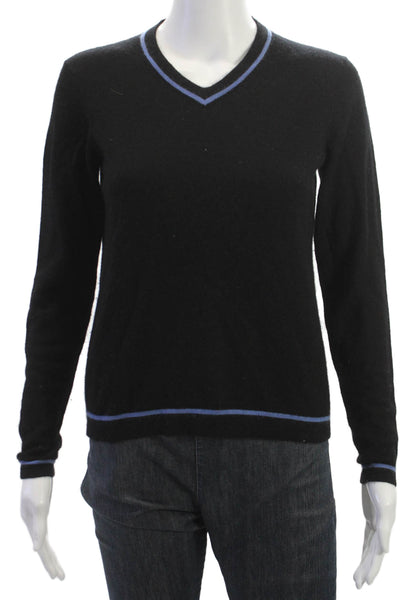 Saks Fifth Avenue Unisex Black Silk V-Neck Pullover Sweater Long Sleeve Size S