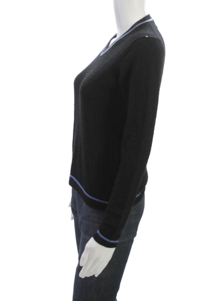 Saks Fifth Avenue Unisex Black Silk V-Neck Pullover Sweater Long Sleeve Size S