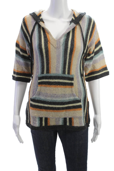 Development Unisex Pullover Hoodie V Neck Striped Beige Lambswool Size S