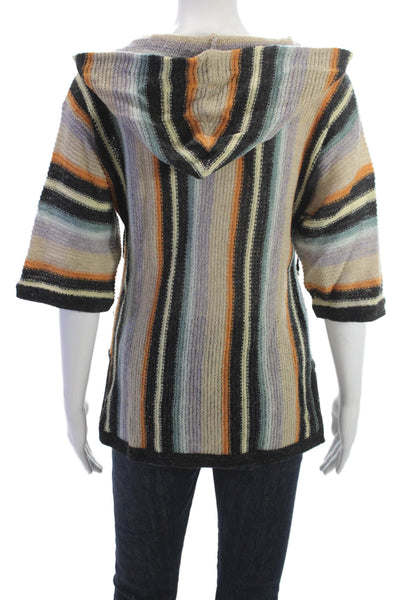Development Unisex Pullover Hoodie V Neck Striped Beige Lambswool Size S