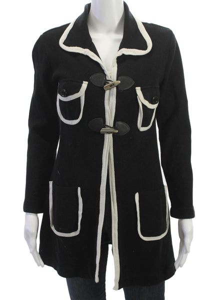 525 America Womens Black Collared Button Coatigan Long Sleeve Size S