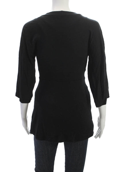 Splendid Womens Cardigan Black V Neck 3/4 Sleeve Button Size S
