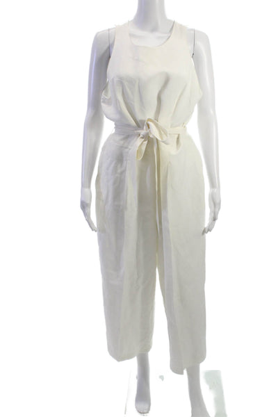 Banana Republic Womens White Scoop Neck Sleeveless Jumpsuit Rayon Linen Size 14