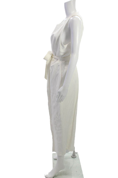 Banana Republic Womens White Scoop Neck Sleeveless Jumpsuit Rayon Linen Size 14