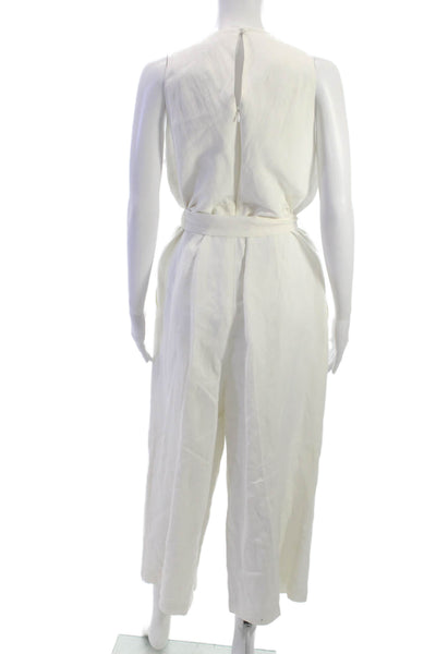 Banana Republic Womens White Scoop Neck Sleeveless Jumpsuit Rayon Linen Size 14