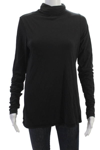 Vince Women Mock Neck Long Sleeve Top Black Pima Cotton Blend Fall Size L