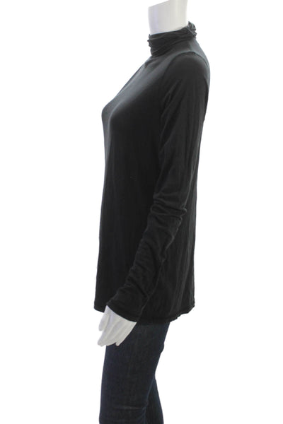 Vince Women Mock Neck Long Sleeve Top Black Pima Cotton Blend Fall Size L