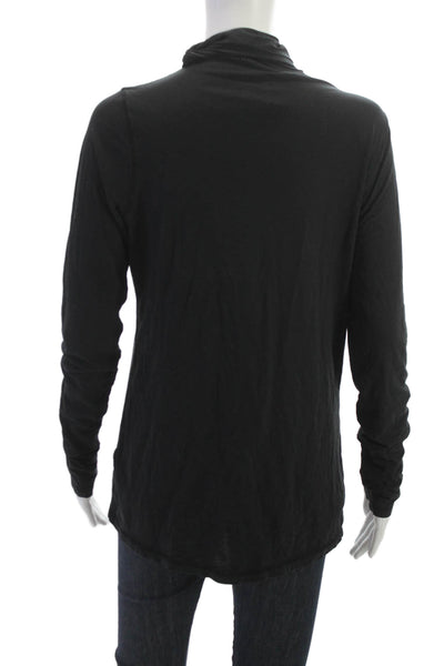 Vince Women Mock Neck Long Sleeve Top Black Pima Cotton Blend Fall Size L