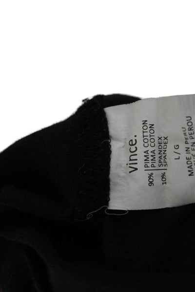 Vince Women Mock Neck Long Sleeve Top Black Pima Cotton Blend Fall Size L