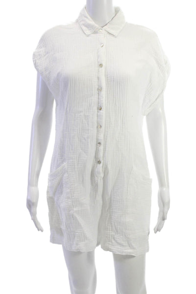 L Space Womens Jumpsuit Romper White Collared Sleeveless Cotton Size L
