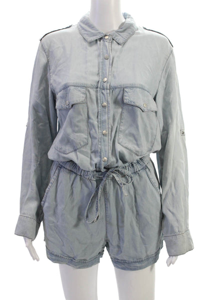 Sanctuary Womens Collared Long Sleeve Lyocell Jumpsuit Light Blue Size S