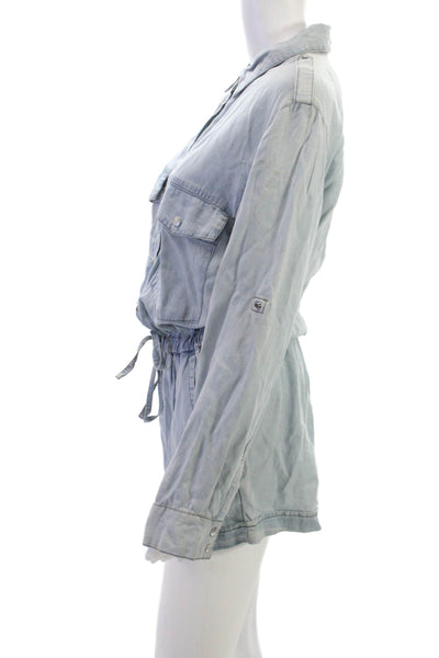 Sanctuary Womens Collared Long Sleeve Lyocell Jumpsuit Light Blue Size S