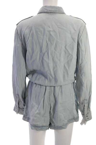 Sanctuary Womens Collared Long Sleeve Lyocell Jumpsuit Light Blue Size S
