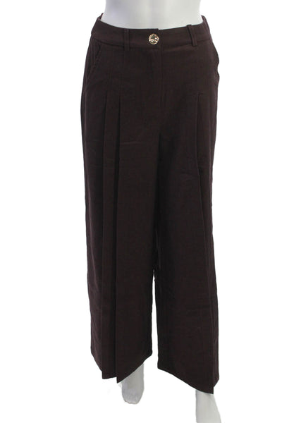 Commense Women Dress Pants Brown Button Polyester Blend Classic Size XS