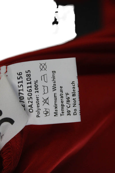 Commense Women Red Mock Neck Long Sleeve Blouse Rayon Blend Button Size S