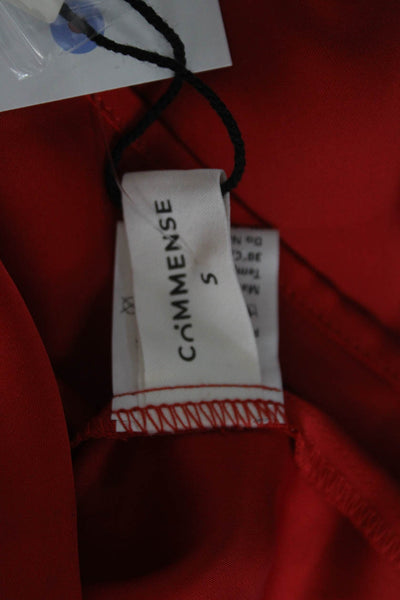 Commense Women Red Mock Neck Long Sleeve Blouse Rayon Blend Button Size S