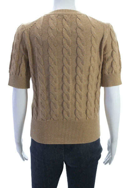 525 America Women Cardigan Brown Polyester Blend Crew Neck Short Sleeve Size XS