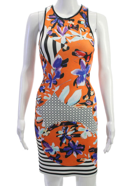 Clover Canyon Womens Bodycon Tank Dress Orange Floral Sleeveless Short Size XS