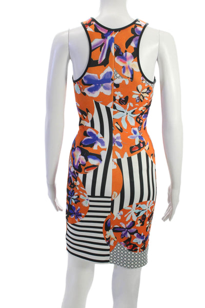 Clover Canyon Womens Bodycon Tank Dress Orange Floral Sleeveless Short Size XS