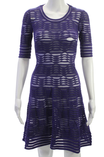 M Missoni Womens Purple Striped Fit & Flare Short Dress Polyester Size 38