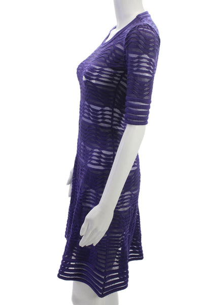M Missoni Womens Purple Striped Fit & Flare Short Dress Polyester Size 38