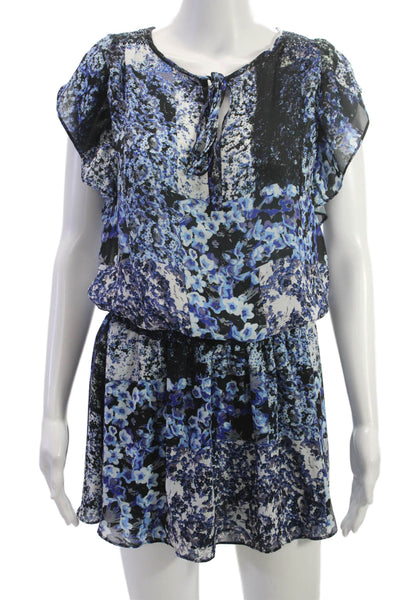 Parker Women Black Floral Blouson Mini Dress Short Sleeve Polyester Size S