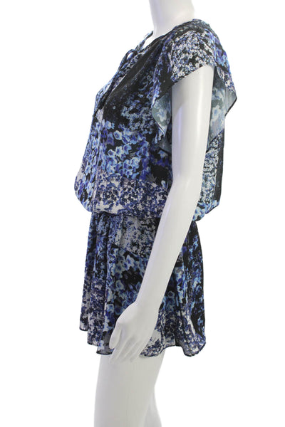 Parker Women Black Floral Blouson Mini Dress Short Sleeve Polyester Size S