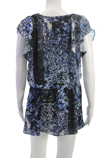 Parker Women Black Floral Blouson Mini Dress Short Sleeve Polyester Size S