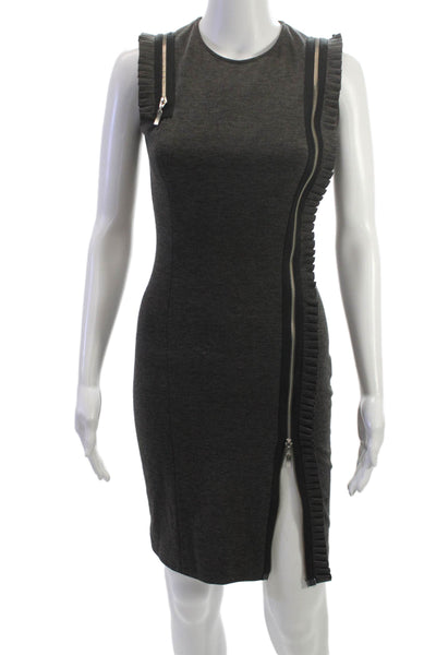 SportStaff Womens Bodycon Sheath Dress Dark Gray Sleeveless Crewneck Zip Size 4