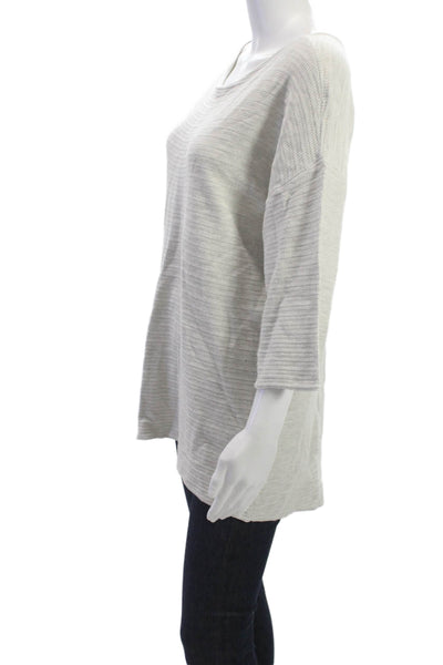 Neiman Marcus Womens Pullover Beige Striped 3/4 Sleeve Round Neck Size XL