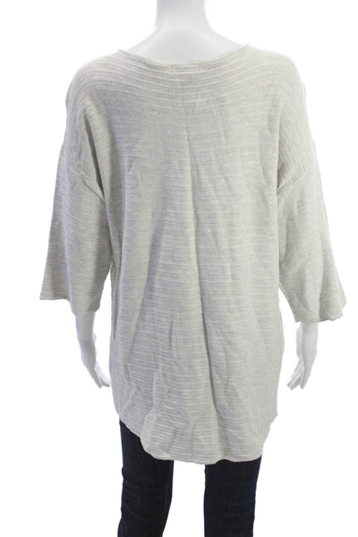 Neiman Marcus Womens Pullover Beige Striped 3/4 Sleeve Round Neck Size XL