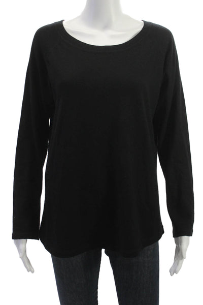 Neiman Marcus Womens Cashmere Long Sleeve Round Neck Basic Top Black Size L