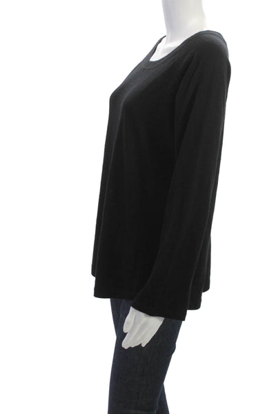 Neiman Marcus Womens Cashmere Long Sleeve Round Neck Basic Top Black Size L