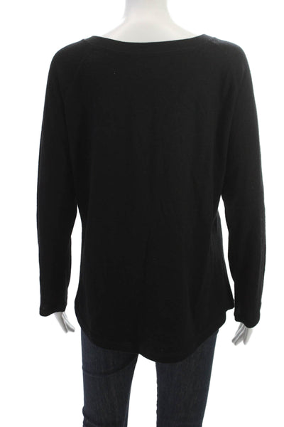 Neiman Marcus Womens Cashmere Long Sleeve Round Neck Basic Top Black Size L