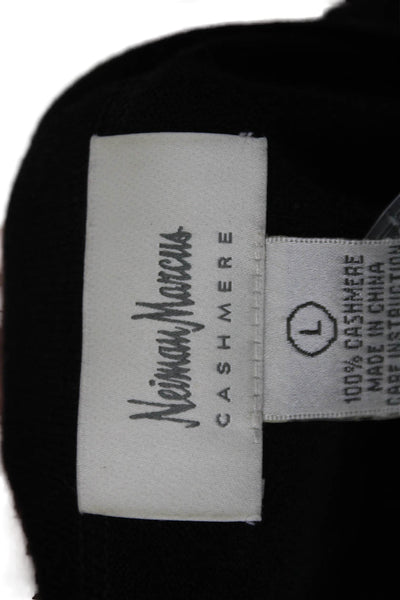 Neiman Marcus Womens Cashmere Long Sleeve Round Neck Basic Top Black Size L