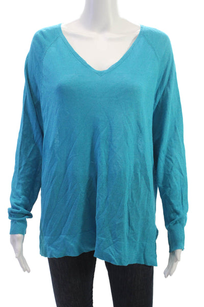 Lauren Ralph Lauren Women Pullover Sweater V-Neck Linen Viscose Blue Size XL