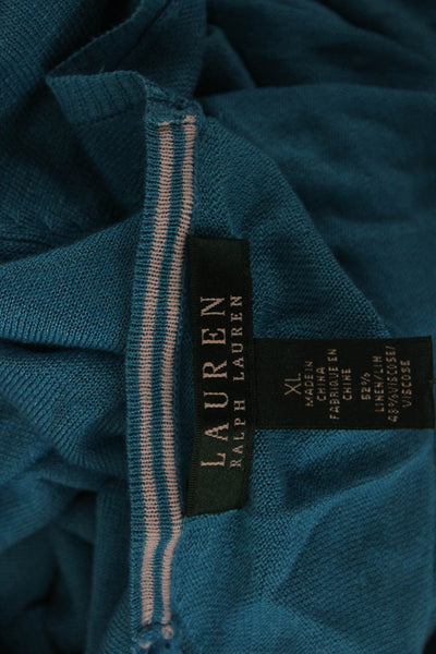Lauren Ralph Lauren Women Pullover Sweater V-Neck Linen Viscose Blue Size XL