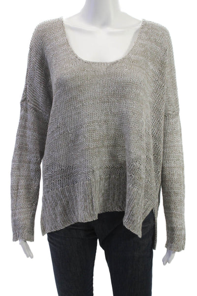 Eileen Fisher Womens Gray Linen Pullover Long Sleeve Round Neck Bohemian Size L