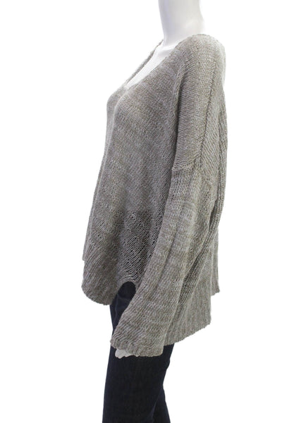 Eileen Fisher Womens Gray Linen Pullover Long Sleeve Round Neck Bohemian Size L