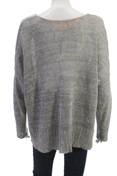 Eileen Fisher Womens Gray Linen Pullover Long Sleeve Round Neck Bohemian Size L