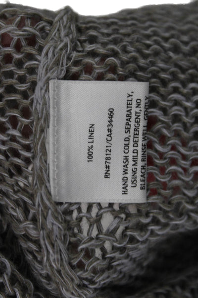 Eileen Fisher Womens Gray Linen Pullover Long Sleeve Round Neck Bohemian Size L