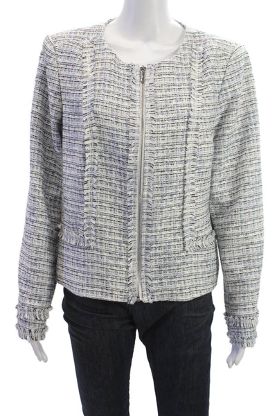 Karl Lagerfeld Women Gray Zip Blazer Crew Neck Long Sleeve Size 14