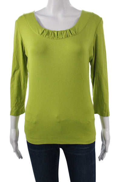 Lafayette 148 New York Women Green Cotton Blend 3/4 Sleeve T-Shirt Size L