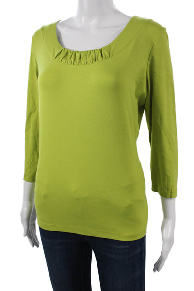 Lafayette 148 New York Women Green Cotton Blend 3/4 Sleeve T-Shirt Size L